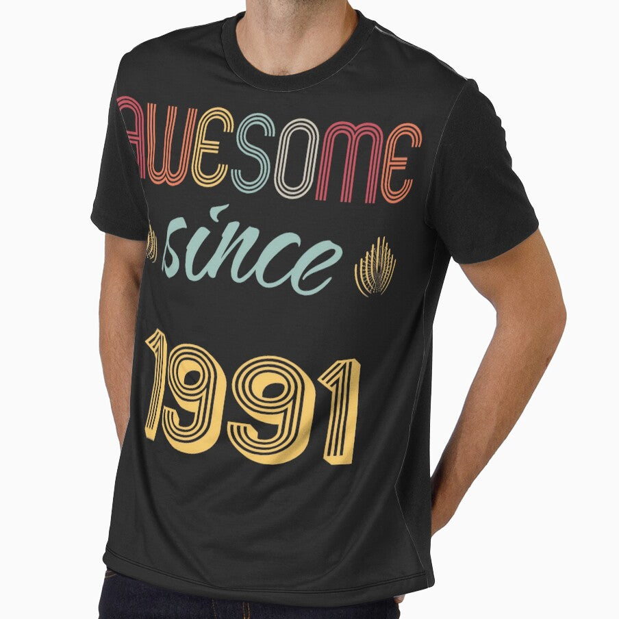 Vintage 1991 T-Shirt, Retro Awesome Since 1991 Birthday Tee, Unisex Soft Cotton Shirt, Cool 90s Nostalgia Gift Idea by johnharry3