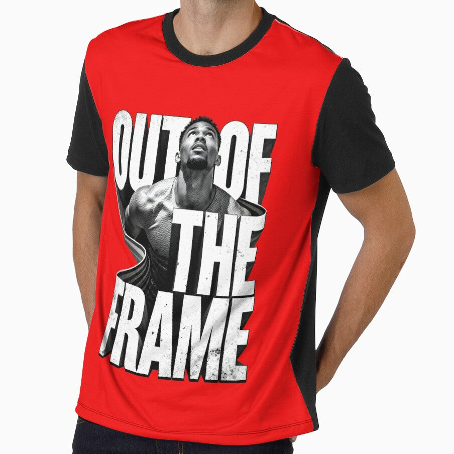 OUT OF THE FRAME – Bold Streetwear Typography Graphic Tee | Motivational Urban Design | Vintage Grunge Style by Maximilianos