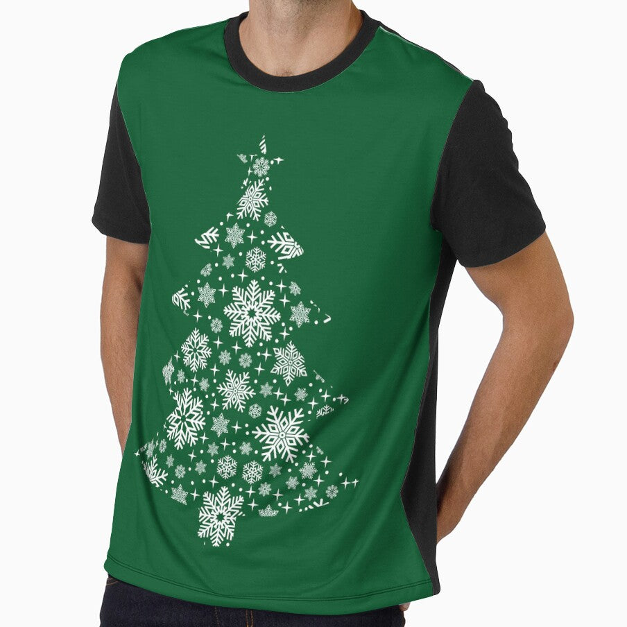 Christmas Tree Silhouette with Snowflakes and Stars by Happy Puppy Print On Demand