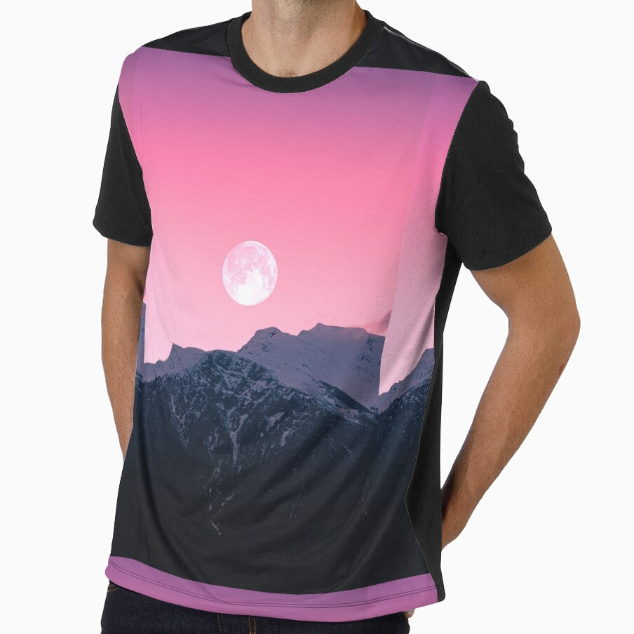 Beautiful Pink Sky Mountains, Full Moon by newburyboutique