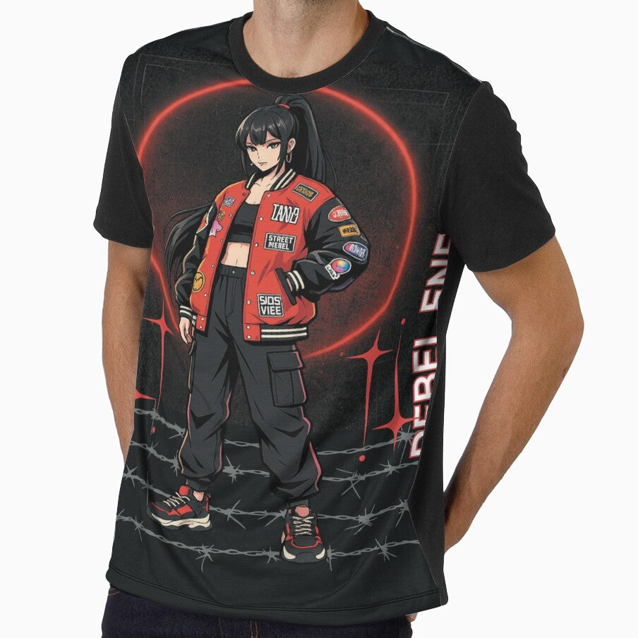 Built From Rebel Energy Anime Streetwear Girl Graphic T-Shirt – Urban Red Aesthetic Punk Style by designreach