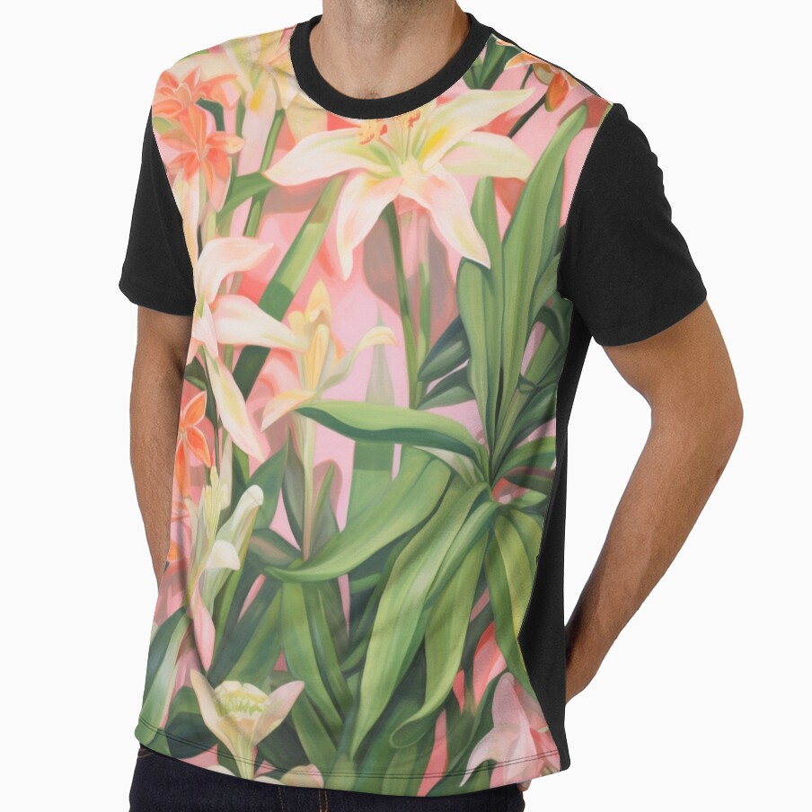 Colorful abstract flower pettern Color decorative element Nature Pink flowers Orange lilies Green leaves by PinkPinkArts