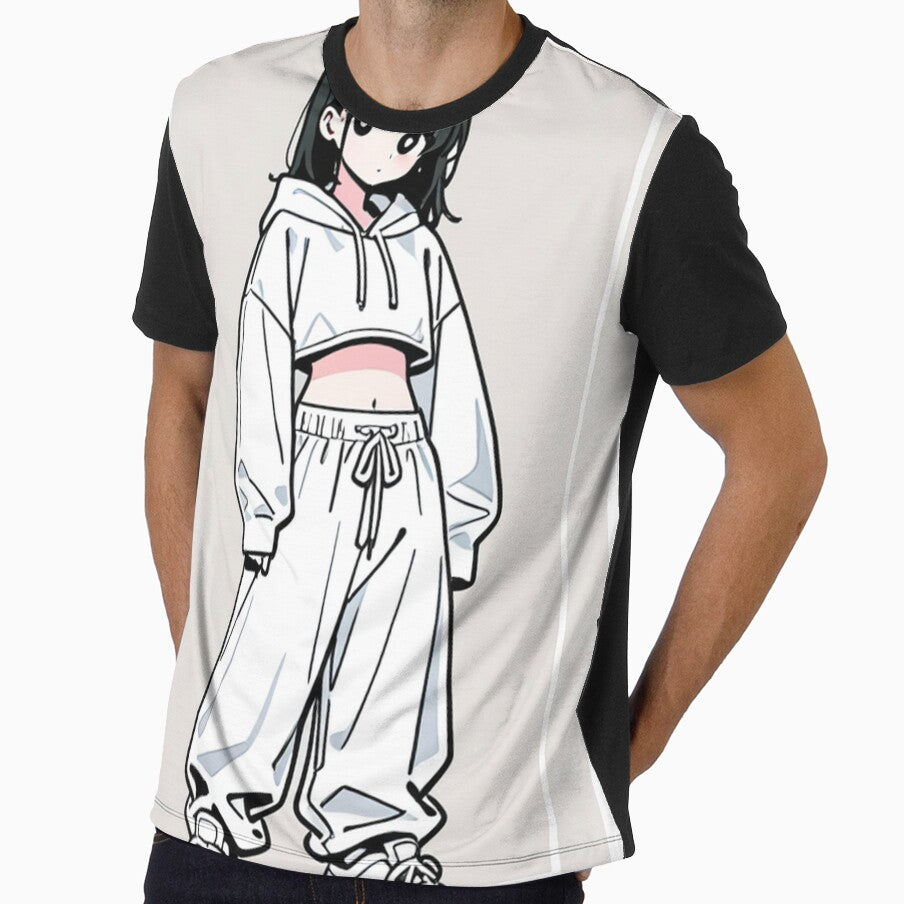 Fashion - Girl in White Crop Hoodie Baggy Pants Chunky Sneakers by AnimeShin