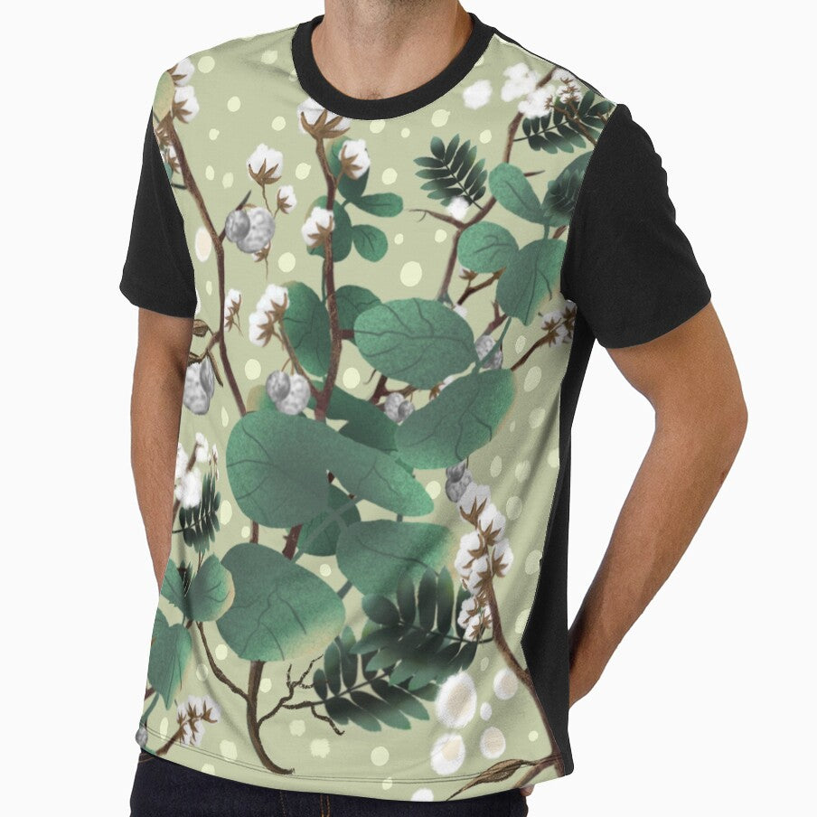 Vintage Botanical Cotton Pattern - Retro Green Leaves and Cotton Bolls Design by Almanzart