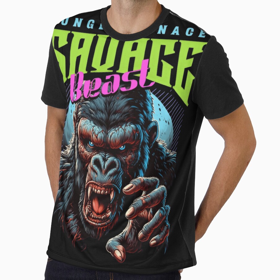 Savage Gorilla Streetwear Neon Beast Graphic Design by Creative Fashion Designs