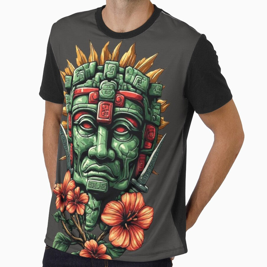 Ancient Mayan Warrior Spirit – Sacred Jade Mask & Obsidian Blades Art by Shift-Bloom