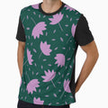 Simple Minimalist modern leaves pattern in plush pink on dark teal by Yasminepatterns