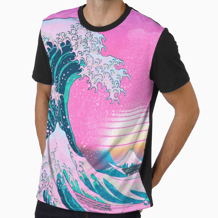 Vaporwave Aesthetic Great Wave Off Kanagawa Retro Sunset by CoitoCG