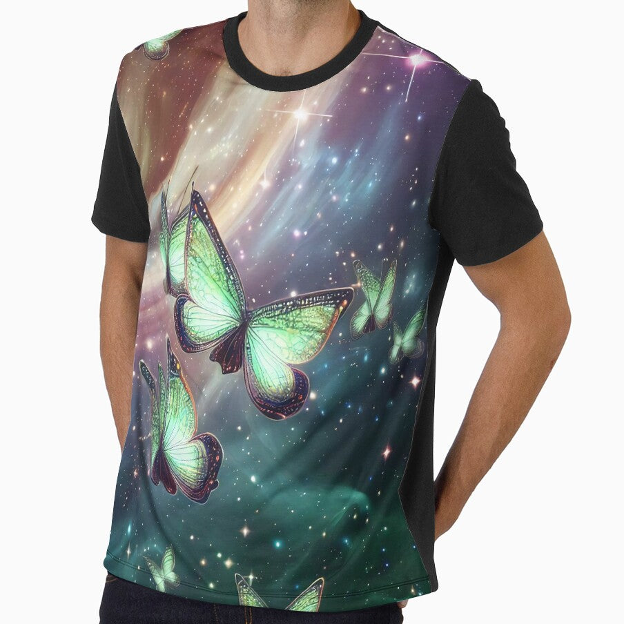Discover Celestial Tranquility with Our Glowing Butterfly Cosmos Tote Bag - (Green Variant 4) by TribalNative
