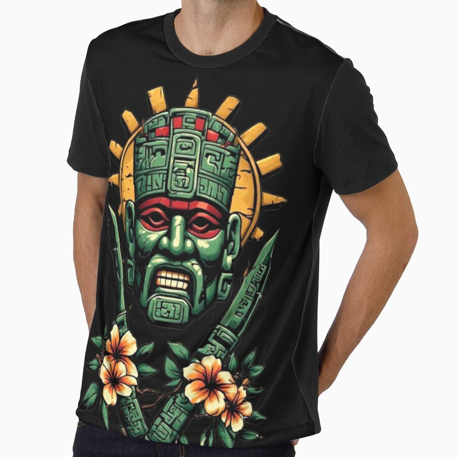 Ancient Mayan Warrior Spirit – Sacred Jade Mask & Obsidian Blades Art 02 by Shift-Bloom