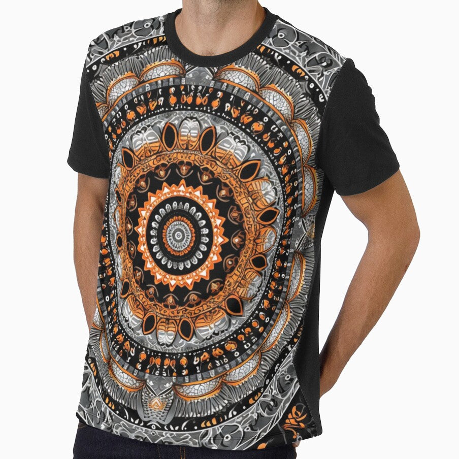 orange silver gold circular design background, in the style of kaleidoscopic designs, light violet by PinkPinkArts