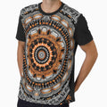 orange silver gold circular design background, in the style of kaleidoscopic designs, light violet by PinkPinkArts