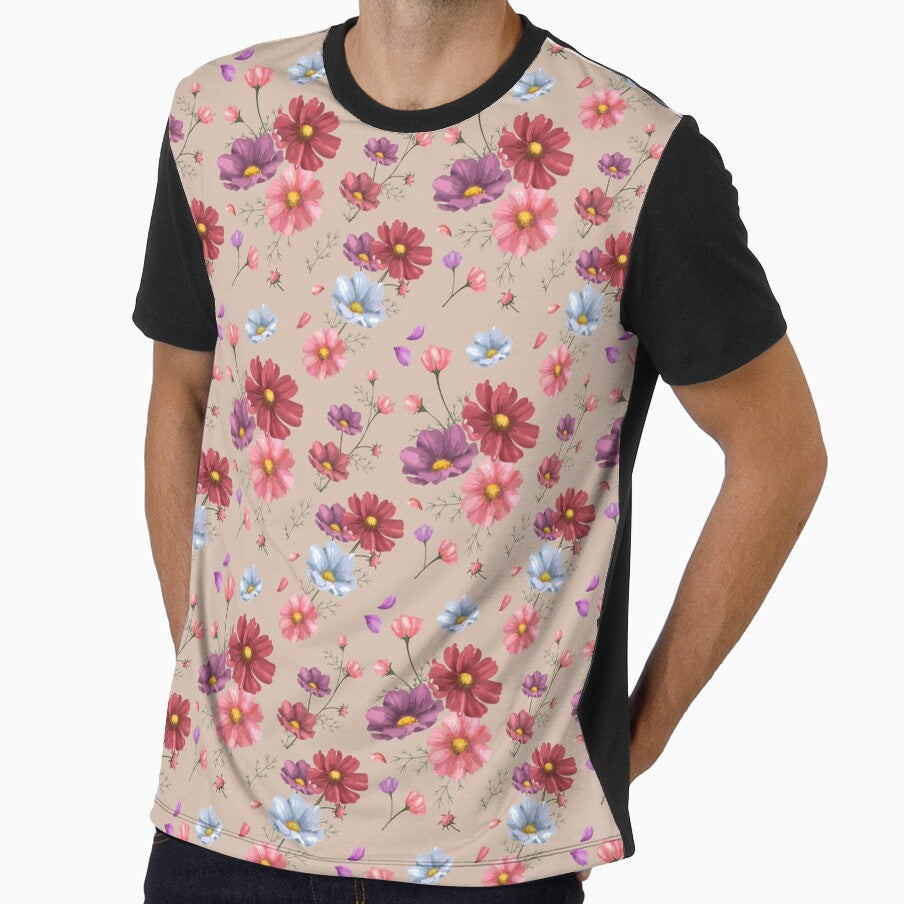 Floral pattern with Cosmos Flowers in pink, red, blue and purple by Jaydee001