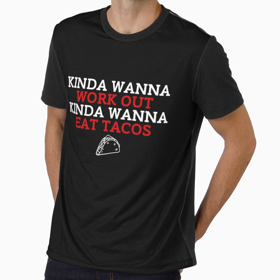 Kinda Wanna Work Out, Kinda Wanna Eat Tacos Black Background by ZestyFruit