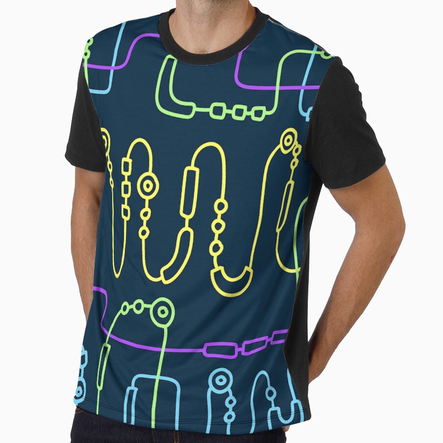 Neon Circuit Line Art – Colorful Abstract Pattern on Dark Navy Background by BuckaBaby