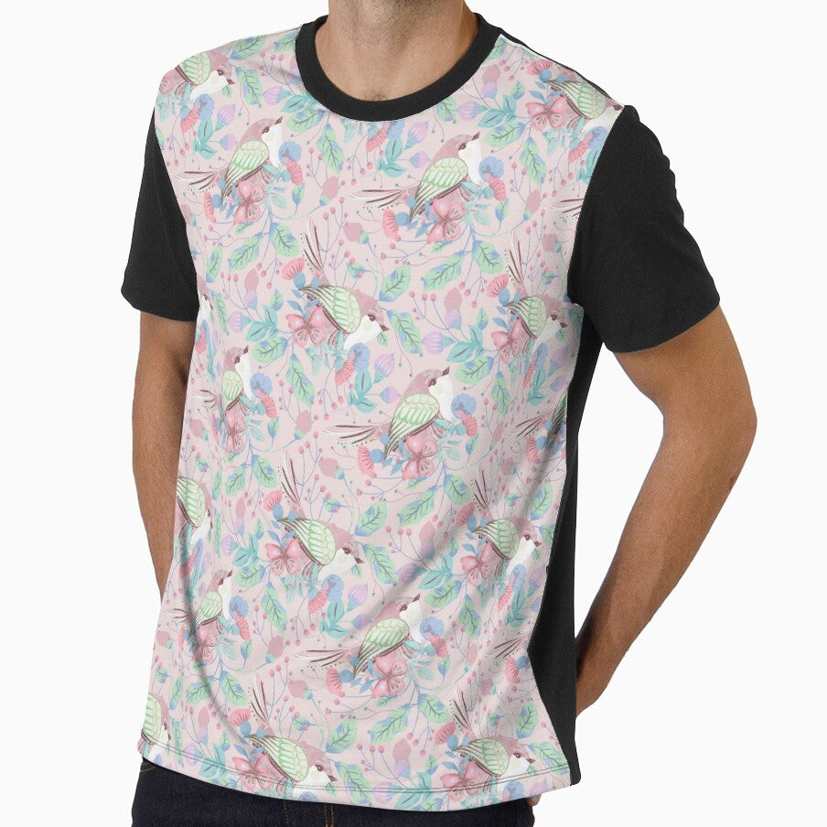 Pastel Floral Pink Blue Green Butterflies Birds by Jaydee001