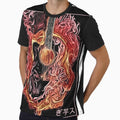 Guitar on fire with japanese text - music minimal abstract art in black by hasbeenz