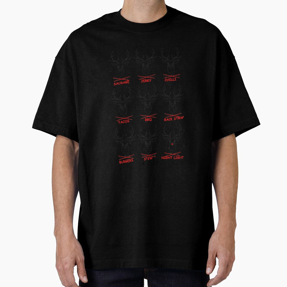 image of 9 deer heads with names of Santa's 9 reindeer but with the names crossed out black by hadleydesigns