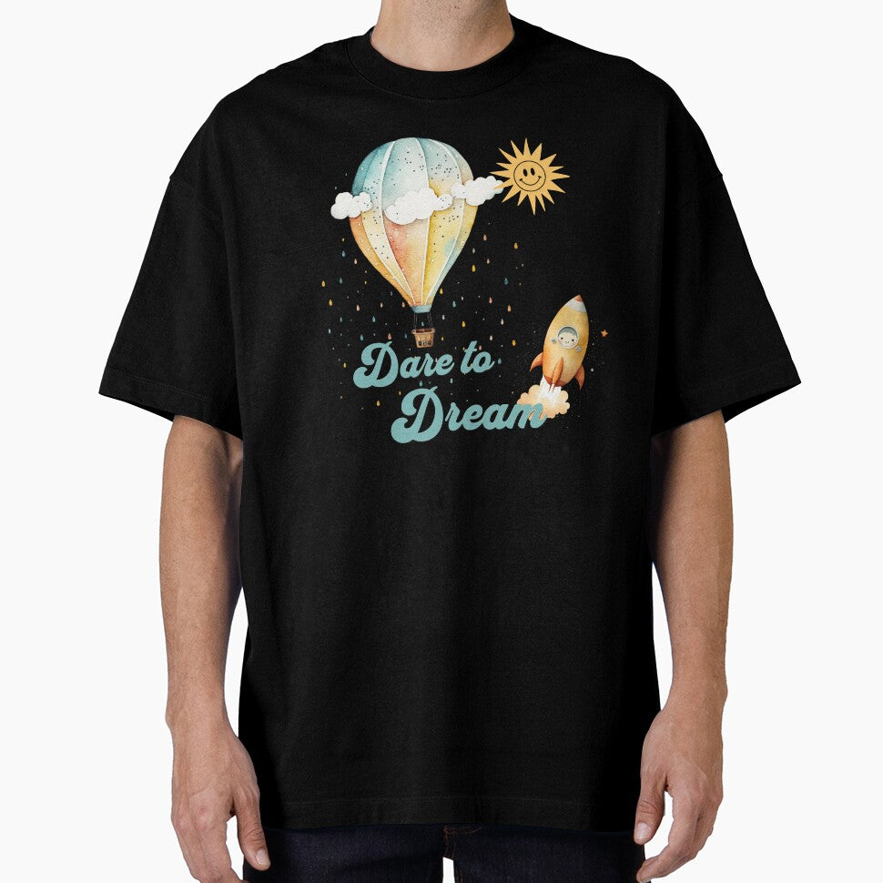 "Dare to Dream" Hot Air Balloon and Rocket Illustration by DaiInMetropolis