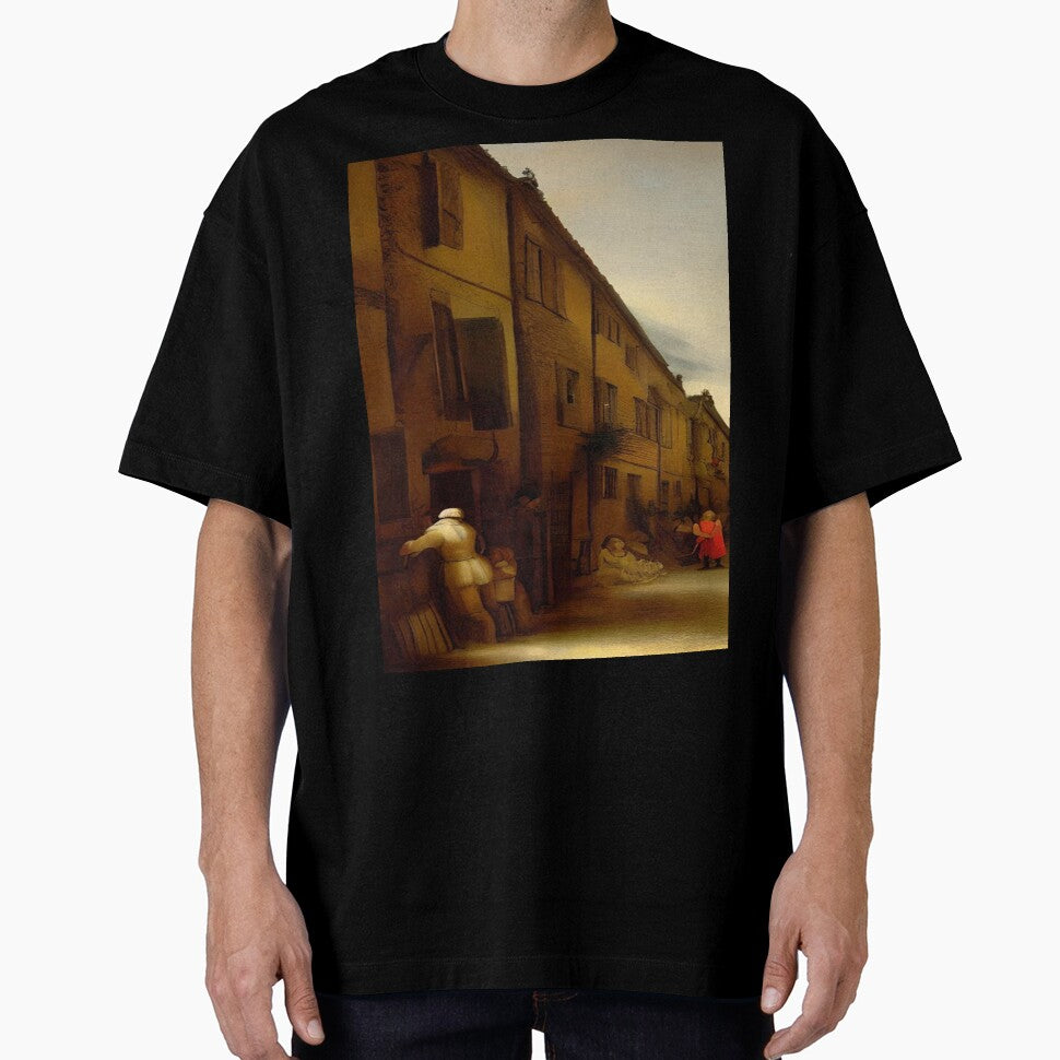 small village street in style of Rembrandt by David-Howells