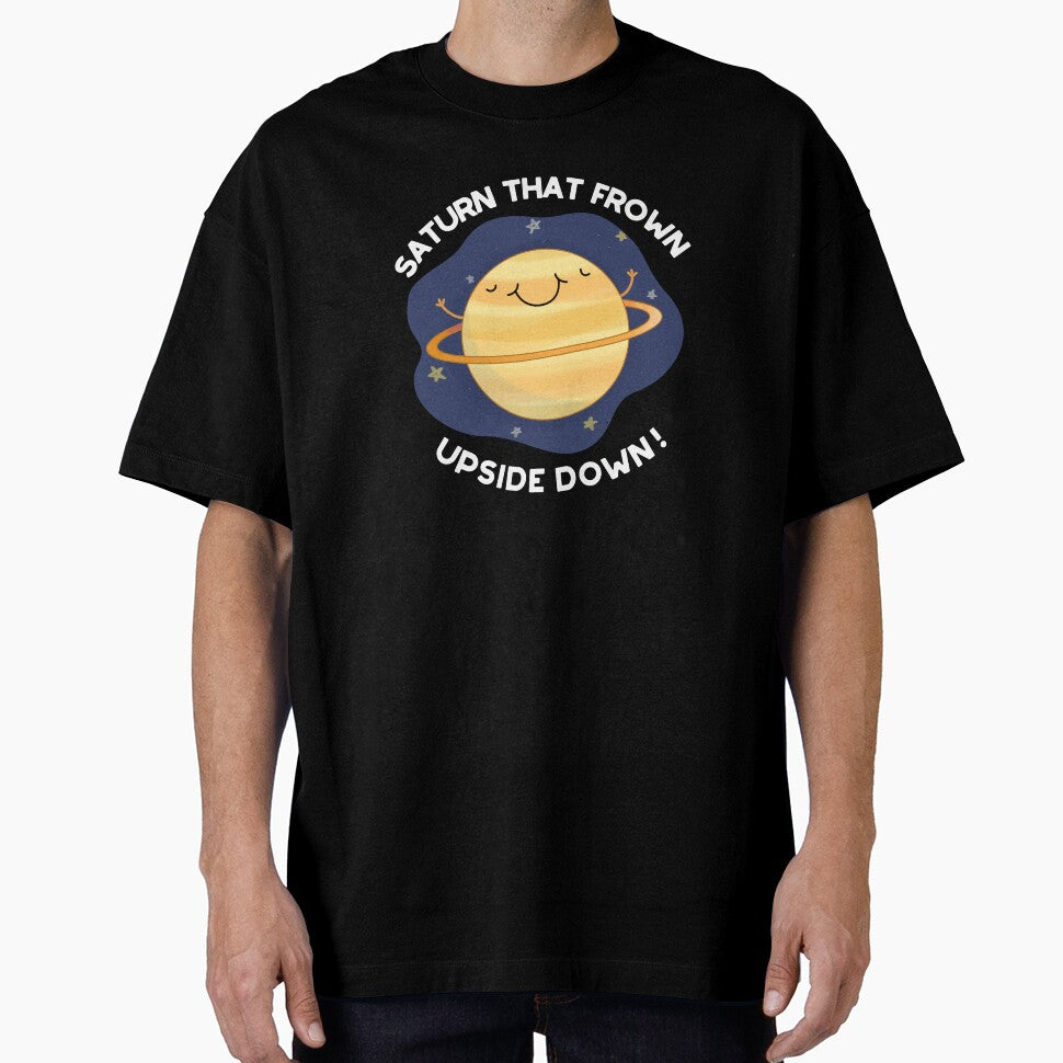 Saturn That Frown Upside Down Funny Planet Puns (Dark BG) by punnybone