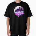 Rave On Synthwave Neon City Skyline 80s Retro Chrome Typography Festival Art by DERA RAY