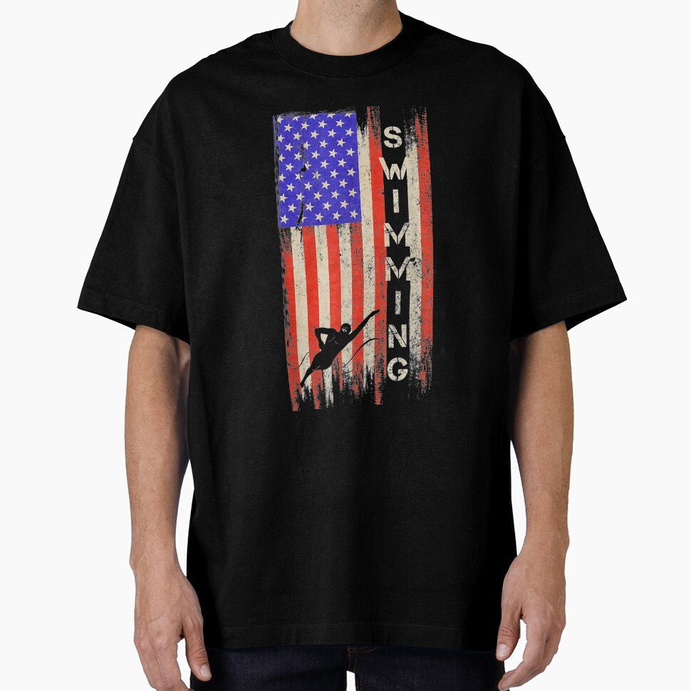 Vintage Usa American Flag Swimming Player Swimmer Silhouette Gift by mchargue12