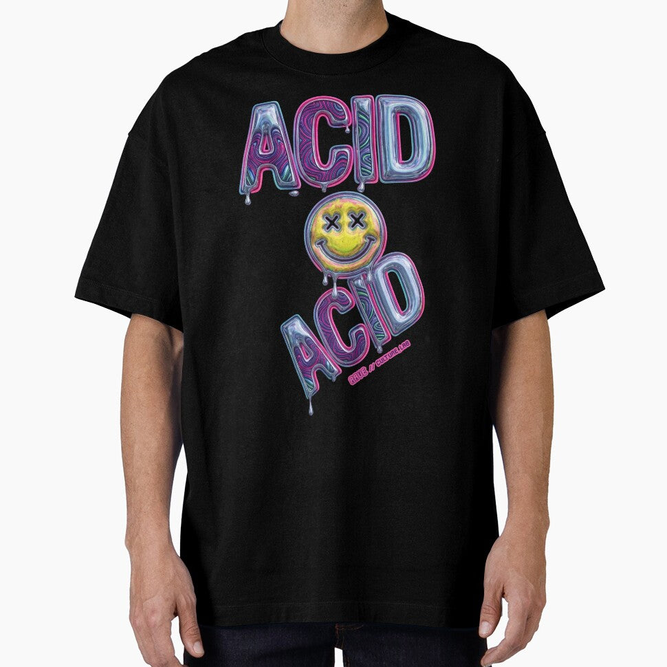 Melting 3D Acid Smiley Face – Neon Y2K Rave Graphic by RaveCultureLab