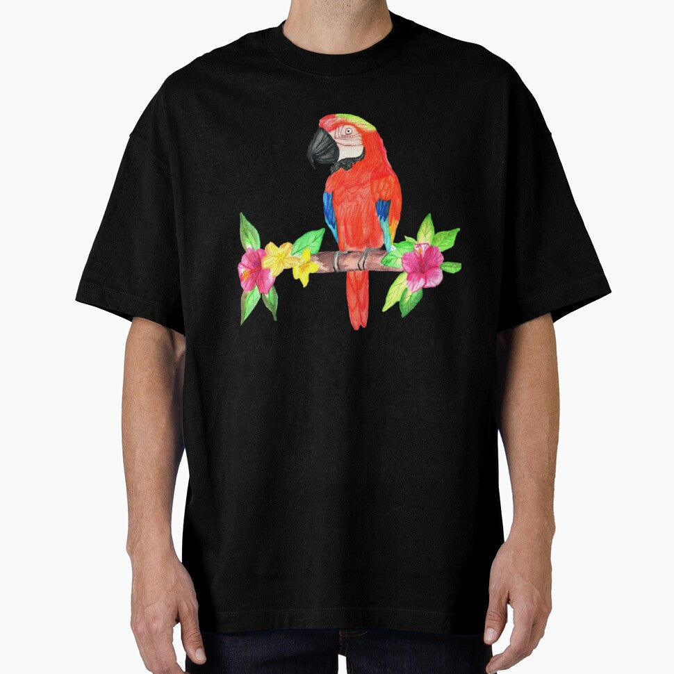 Hand Painted Watercolor Parrot With Flowers by DivineHaven