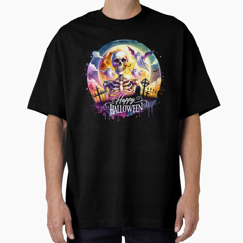 "Ghostly Gathering – Skeleton and Spirits Halloween Design" by artedigital99