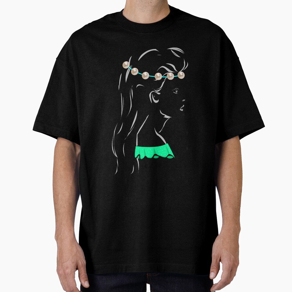 Line art pretty girl with long hair and eyelashes wearing hot green off shoulder dress and pearl crown by SGS-