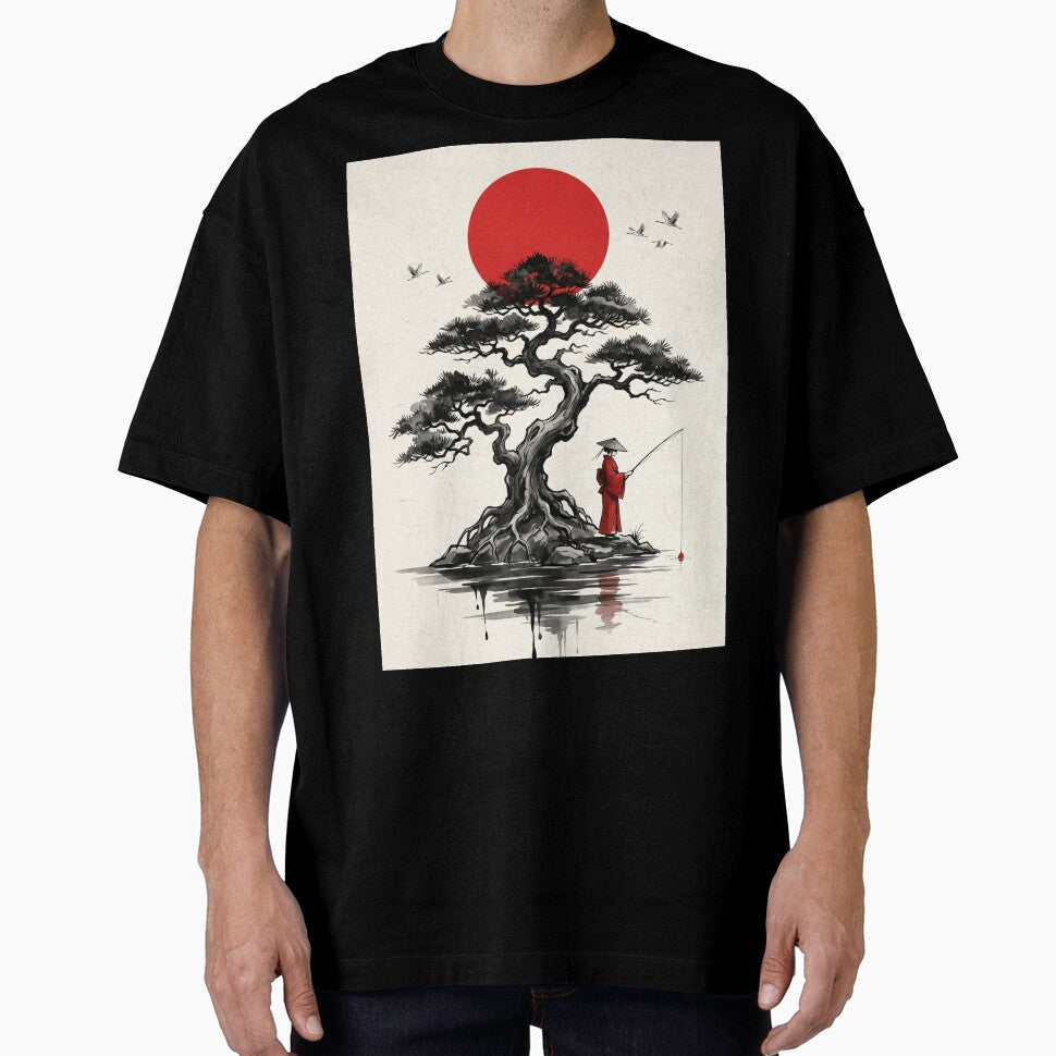 Peaceful Zen Pine & Red Sun Minimalist Poster by STTrillionTEES