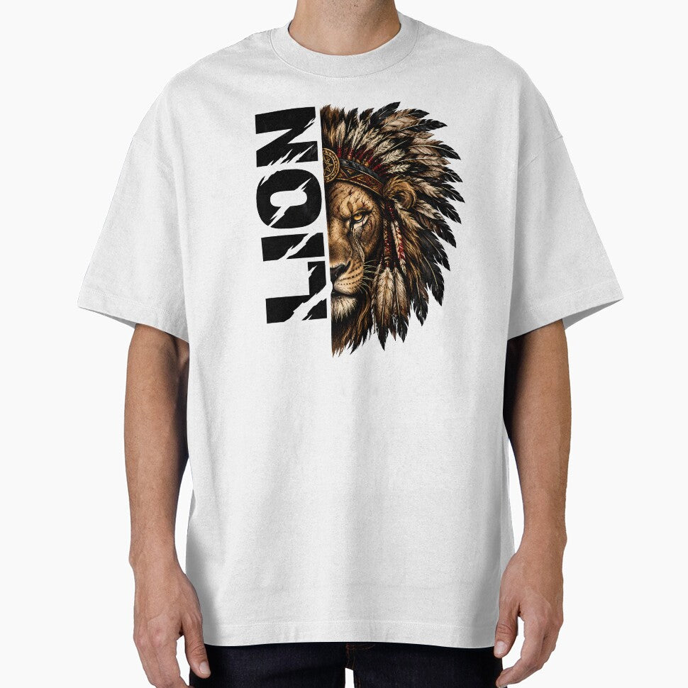 Lion Warrior Native Feather Headdress | Vintage Tribal Animal T-Shirt Design by SupernovaNote
