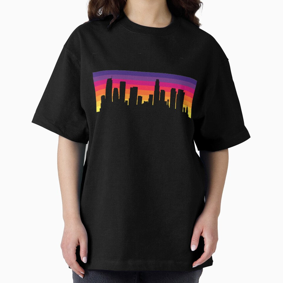 Los Angeles Skyline, Sunset Gradient - White 2 by DionBlaster