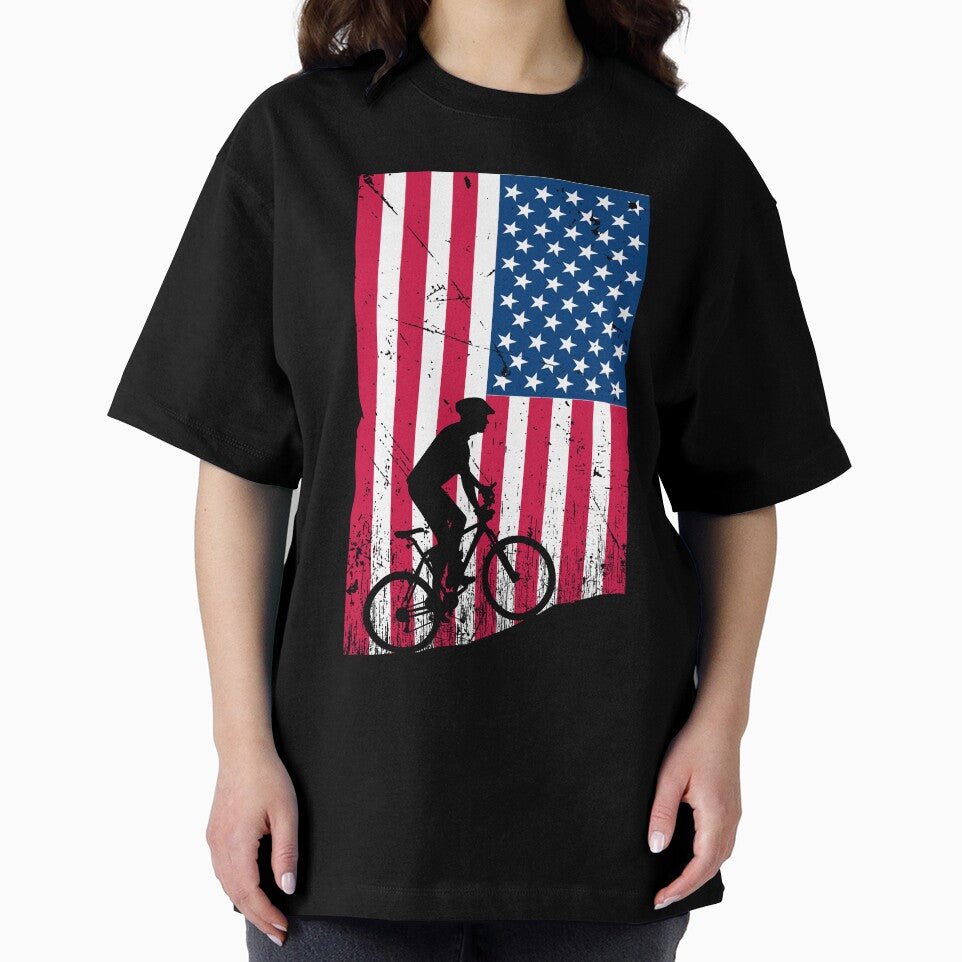 USA mountain biking on distressed USA flag by Gerald Waters