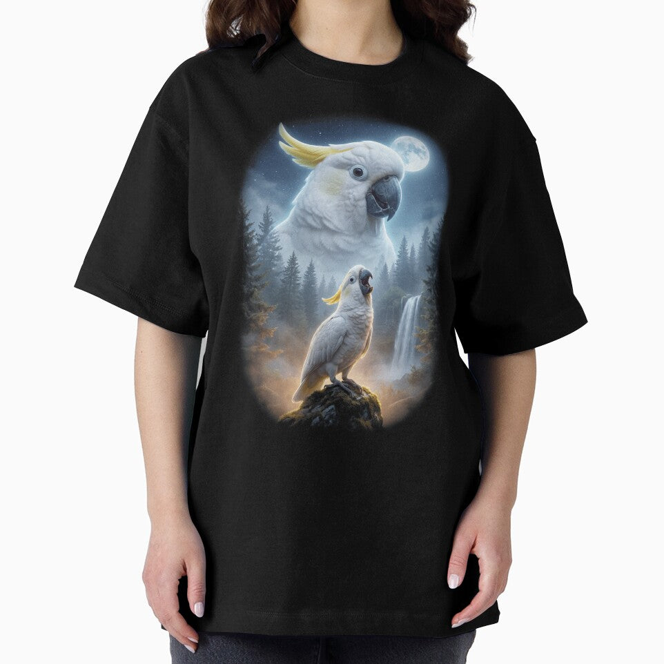 Funny White Umbrella Cockatoo Howling Moon Art Parrot Lover by DoodleTortle