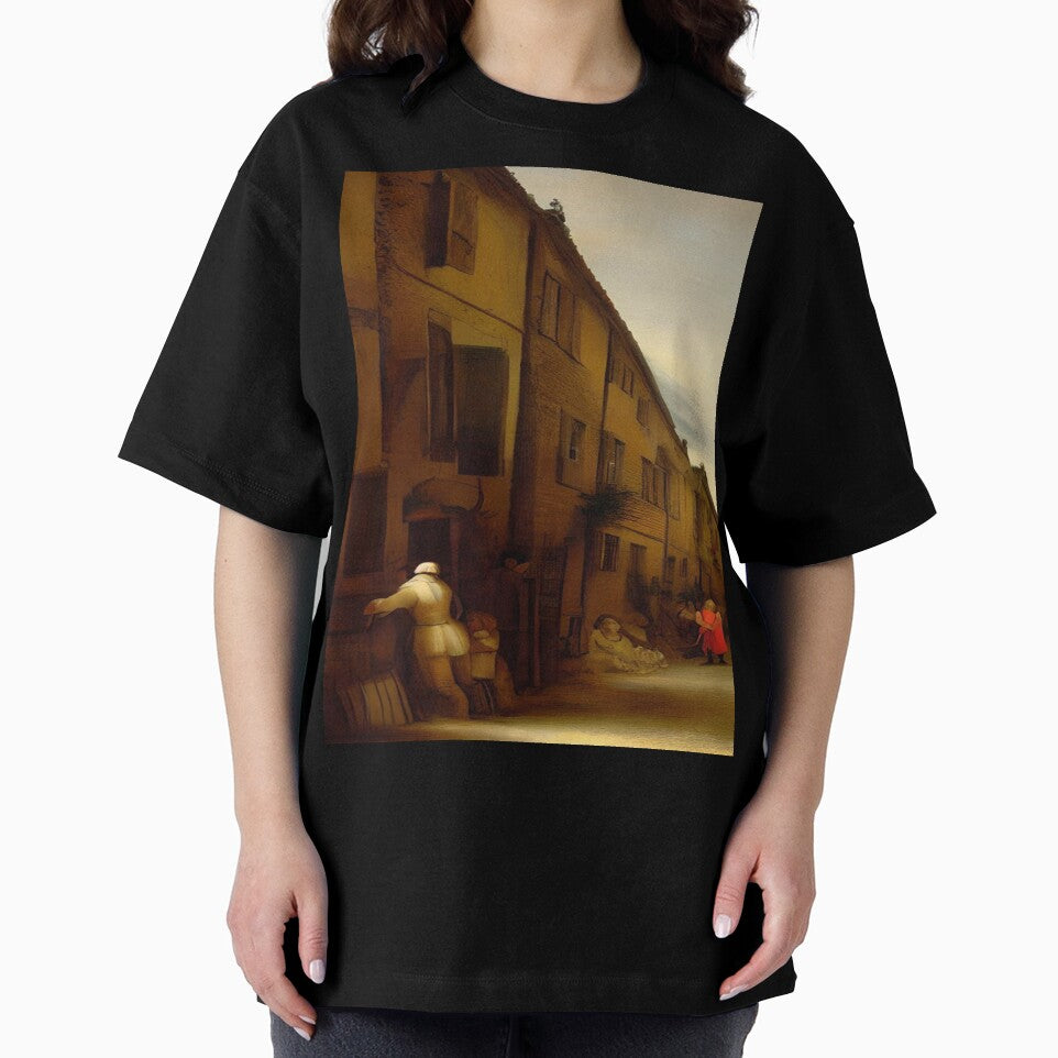 small village street in style of Rembrandt by David-Howells