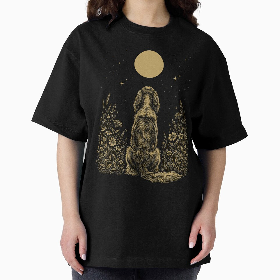 Irish Red And White Setter Moon Night Flower Minimalist Boho Dog Lover by DoodleTortle