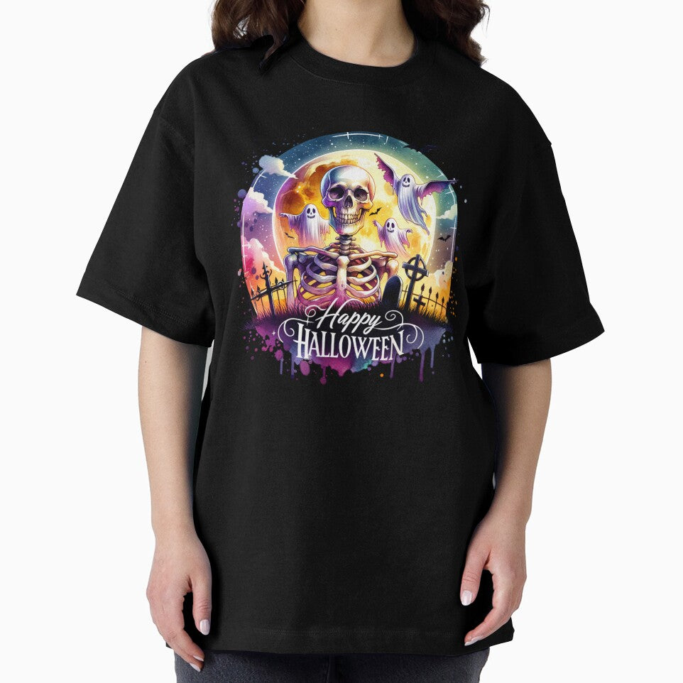 "Ghostly Gathering – Skeleton and Spirits Halloween Design" by artedigital99