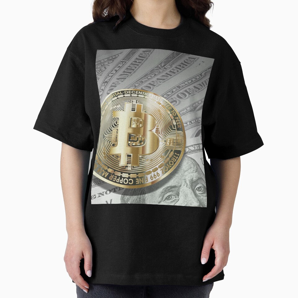 Bitcoin with dollar bills, cryptocurrency concept by ivanoel