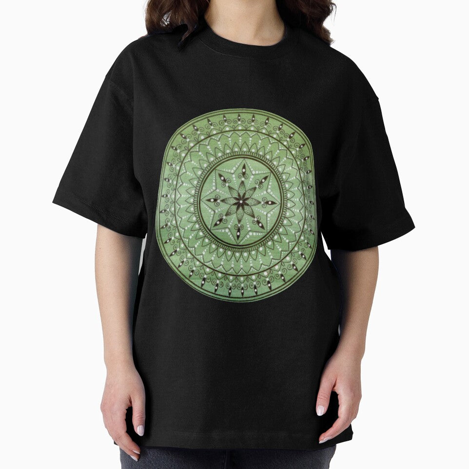 Hand Drawn Green And White Mandala by Zedart