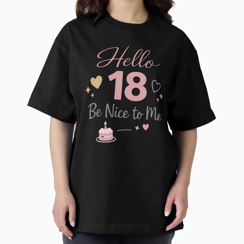 Hello 18 Be Nice to Me | Funny 18th Birthday Typography T-Shirt by rushaib