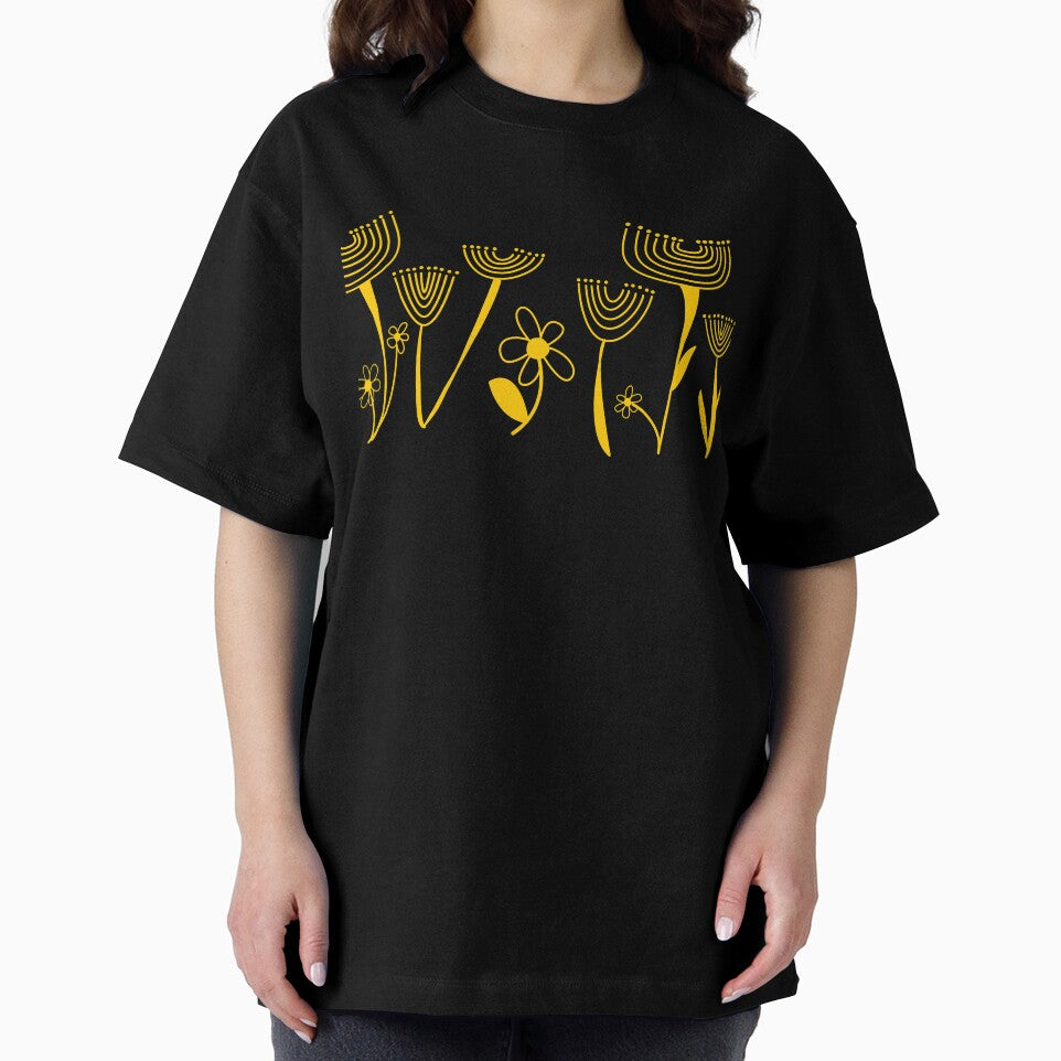 Simple, abstract, artsy graphic yellow drawn flowers floral sketch - Caroline Laursen Original by Caroline Laursen