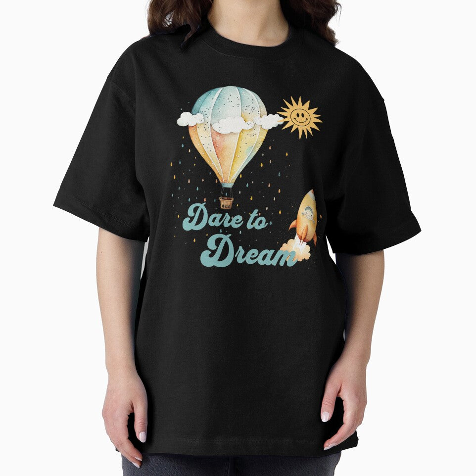 "Dare to Dream" Hot Air Balloon and Rocket Illustration by DaiInMetropolis