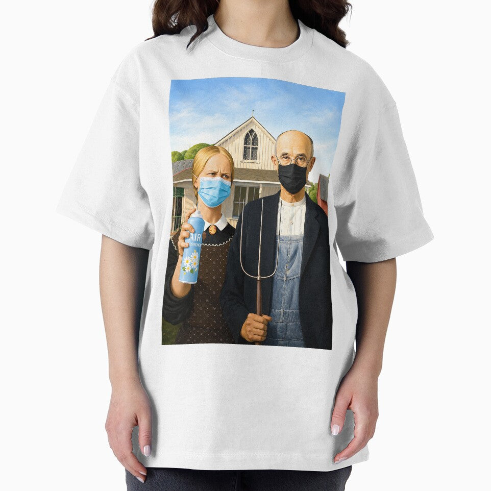 American Gothic Masked Reaction Art | Funny Parody Wall Art & T-Shirt Design by Awful Whiff Art Co