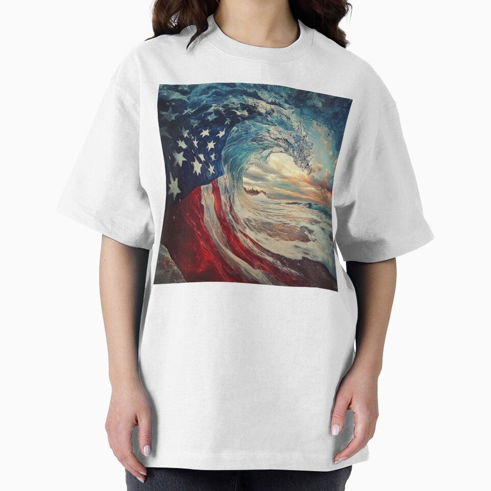 beach wave patriotic american flag print by dcrc
