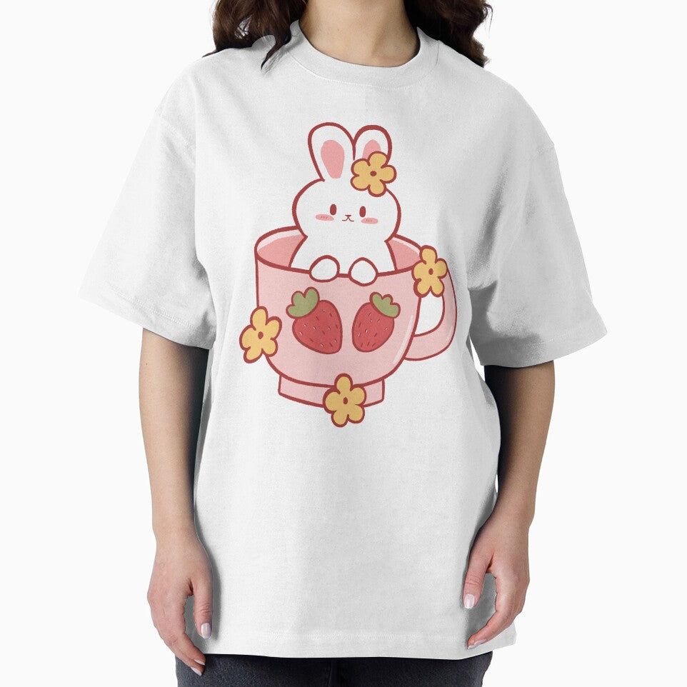 Strawberry Bunny Teacup by PlainMaddiShop