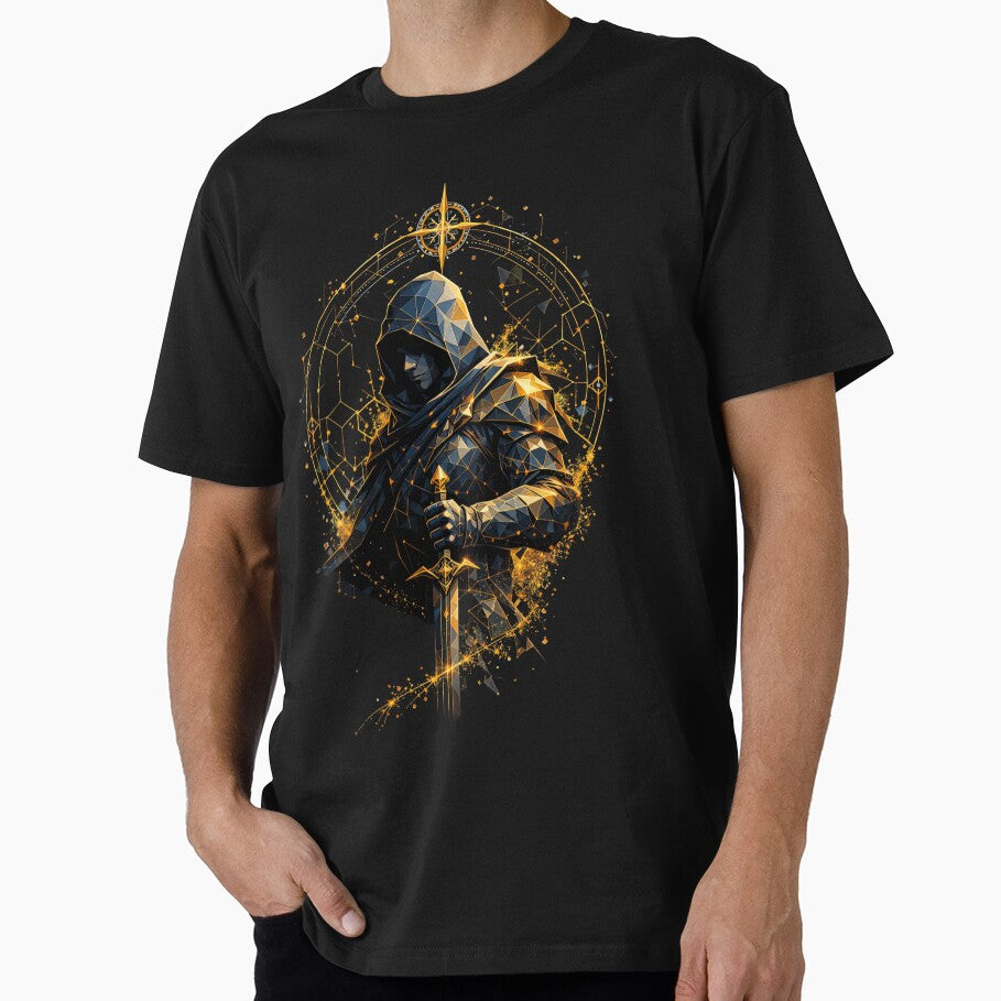 Mystic Hooded Warrior Design | Geometric Dark Fantasy Artwork by Inner Flame Studio