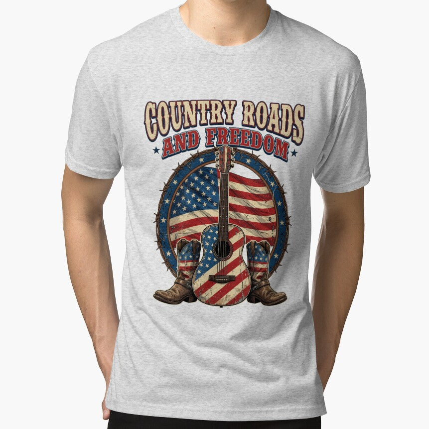 Vintage Country Roads and Freedom Guitar Cowboy Boots Patriotic by CF_VintageDesign